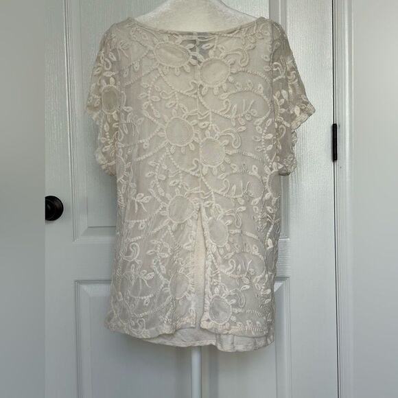 Bobeau Women’s Off White Floral Lace Overlay Boho Blouse Top Size Large - Picture 2 of 10